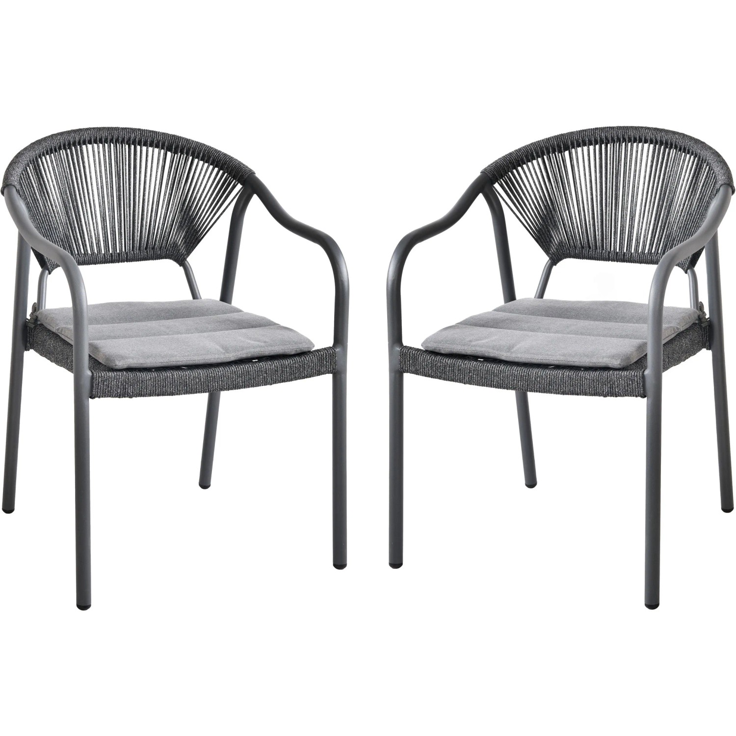 Garden Pleasure Stapelstuhl DAVINA Aluminium mit Armlehnen Anthrazit 2er Set