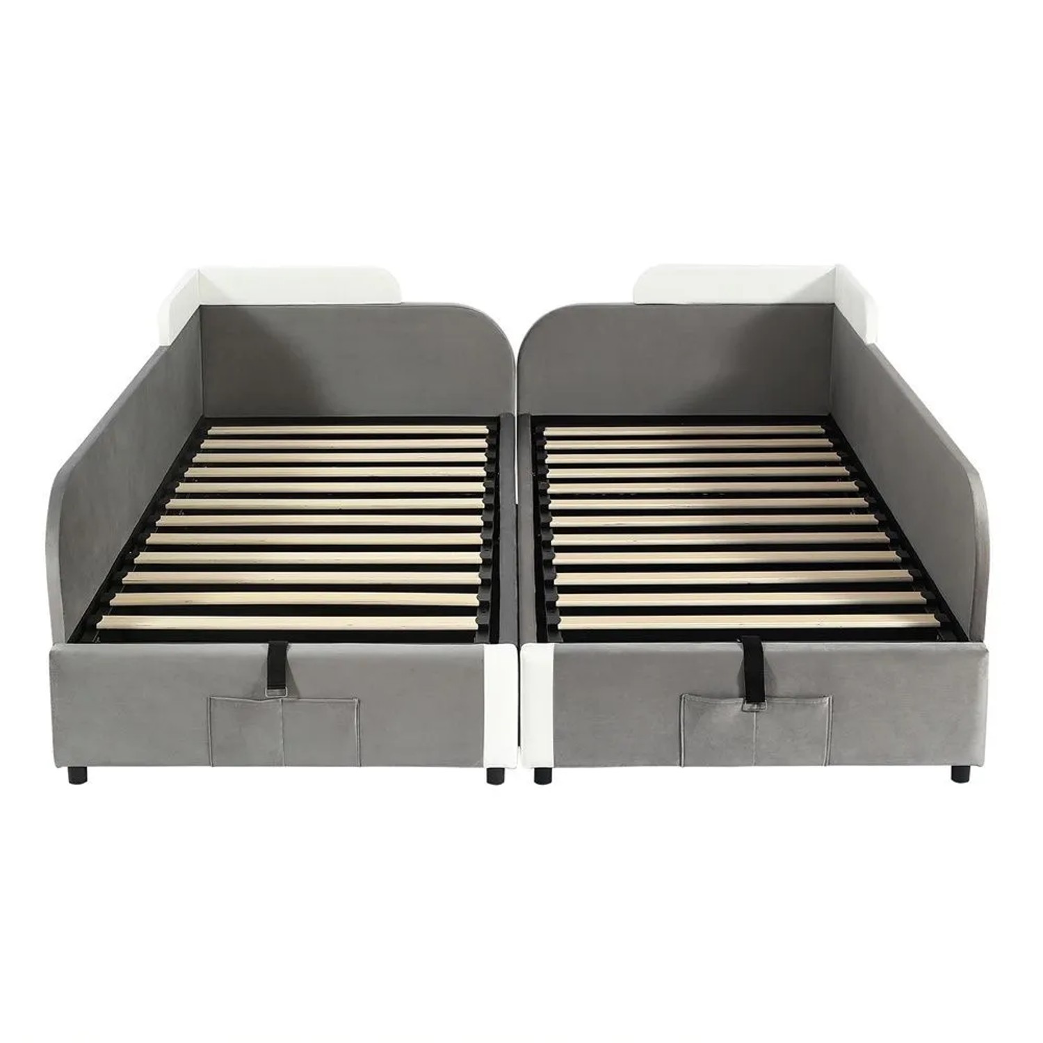 KOMHTOM Polsterbett Hydraulische  90x200Cm  Kombinationsbett Für Kinder Und Kinder  Stauraumbett  Erhöhtes  Weiches Schutzgitter  Samt+Sperrholz  Grau