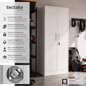 Tectake Aktenschrank Brandon 60 x 40 x 180 5 cm  4 Verstellbare Zwischenböden Abschließbar  Mit Magnetverschluss Pro Stück 40 x 60 x 180 5 cm Grau