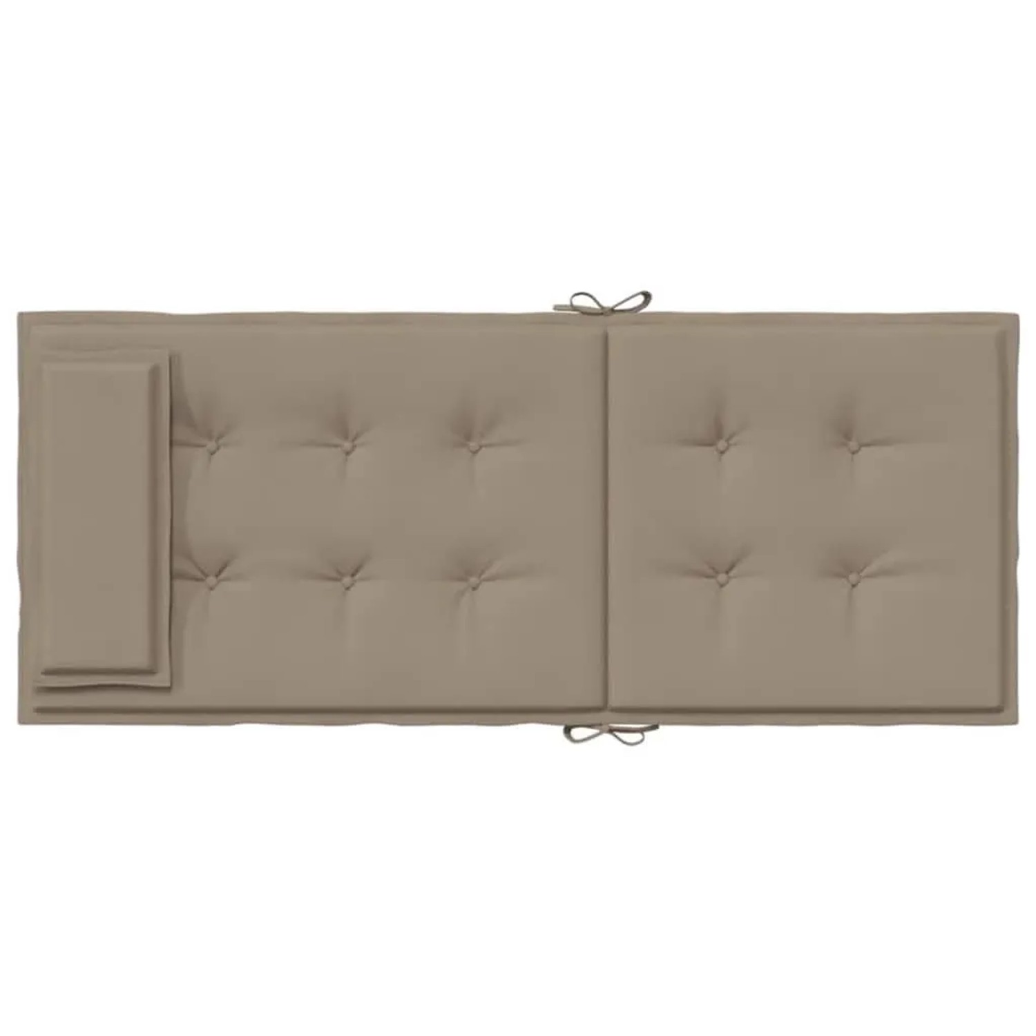 Taupe Hochlehner-Auflage aus Oxford-Gewebe mit Steppung und Bindebändern. Ideal als Gartenstuhlauflage.