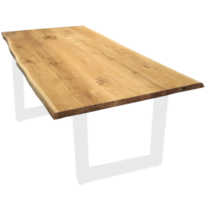 Holz4home Tischplatte aus Eiche mit Baumkante, 240x100 cm. Massivholz Esstisch mit weißen Tischbeinen.