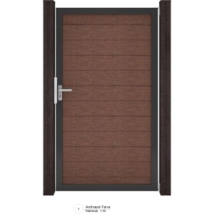 GroJa Solid Steckzaun Tor, Universal DIN, Terra/Anthrazit, 100x180 cm. Sichtschutzzaun Tor.