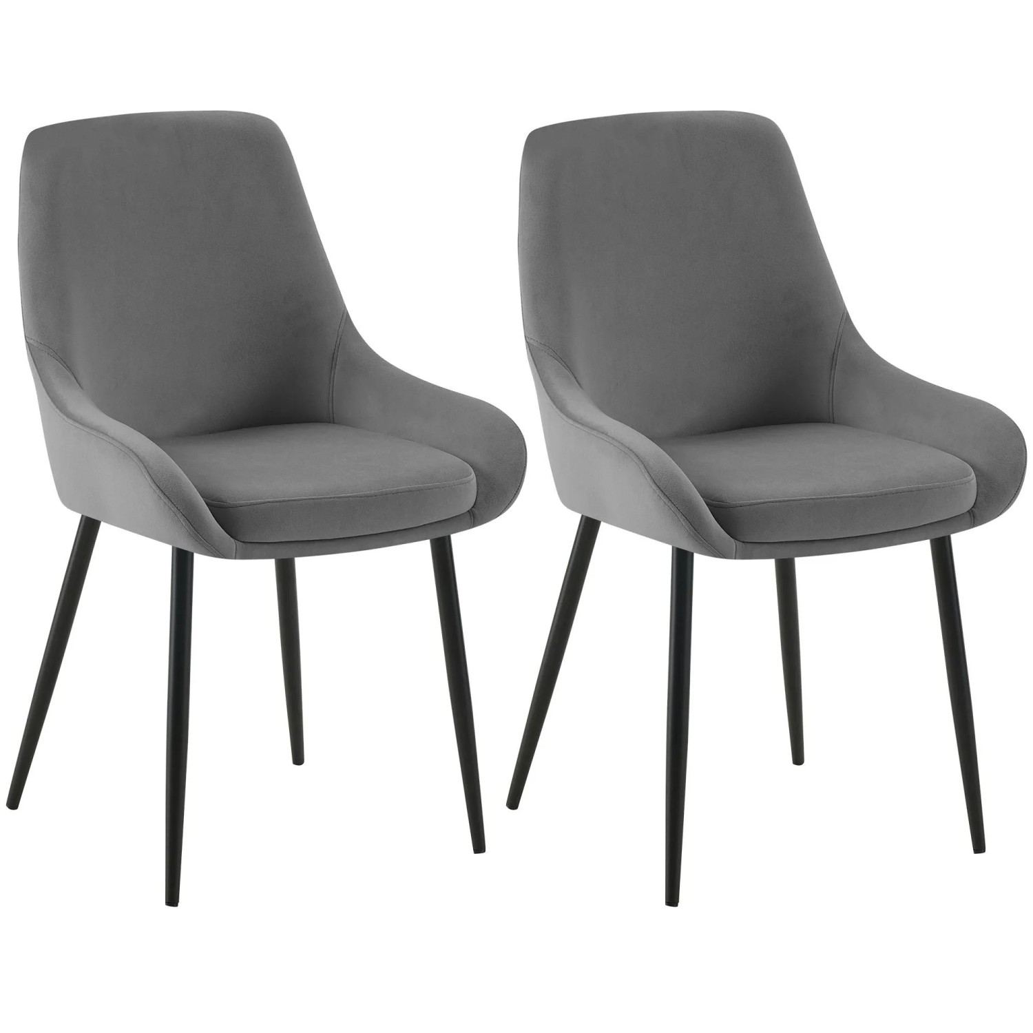 DELUKE 2er Set Esszimmerstuhl PUNAR Samt Dunkelgrau 50x53x86cm Schwarz Essstühle Esszimmerstühle Küchenstühle Wohnzimmerstühle