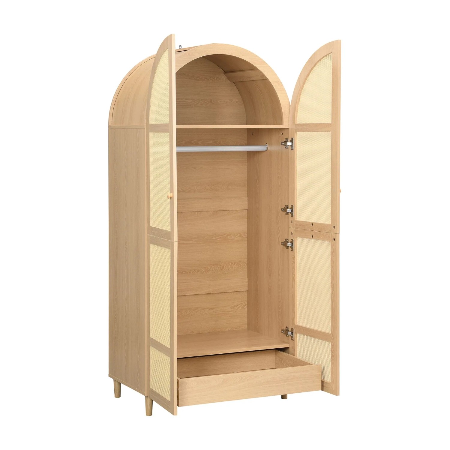 okwish Kleiderschrank mit Gebogenen Türen Schubladen Schlafzimmer 80x50x179cm Natur