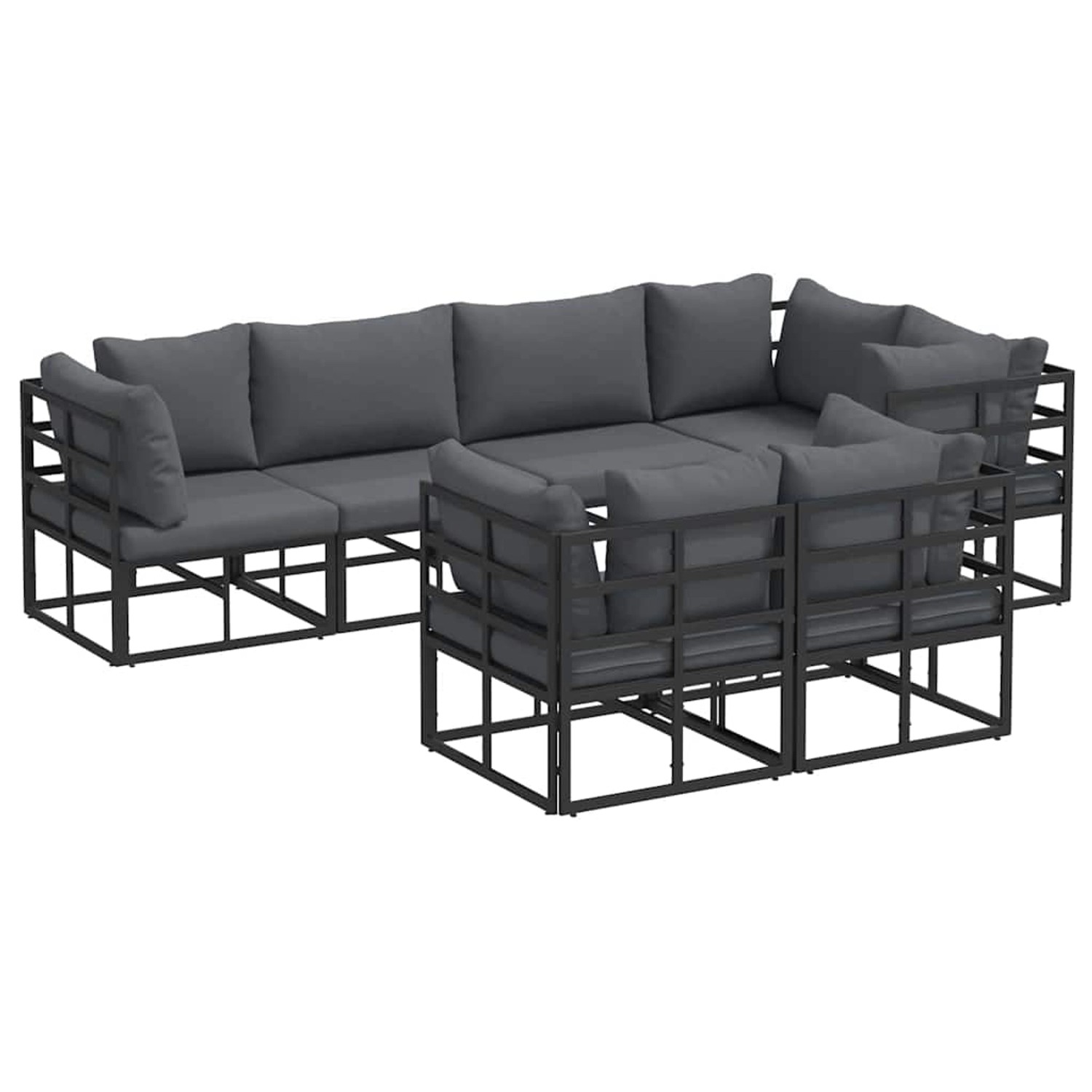 vidaXL Garten-Sofa-Set mit Kissen 7-Tlg Schwarz Aluminium 3378951 günstig online kaufen