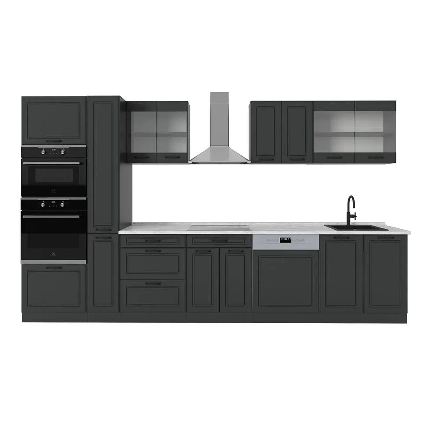 Vicco R-Line Küchenzeile Anthrazit Landhaus Anthrazit 350 cm AP Marmor ohne E-Geräte