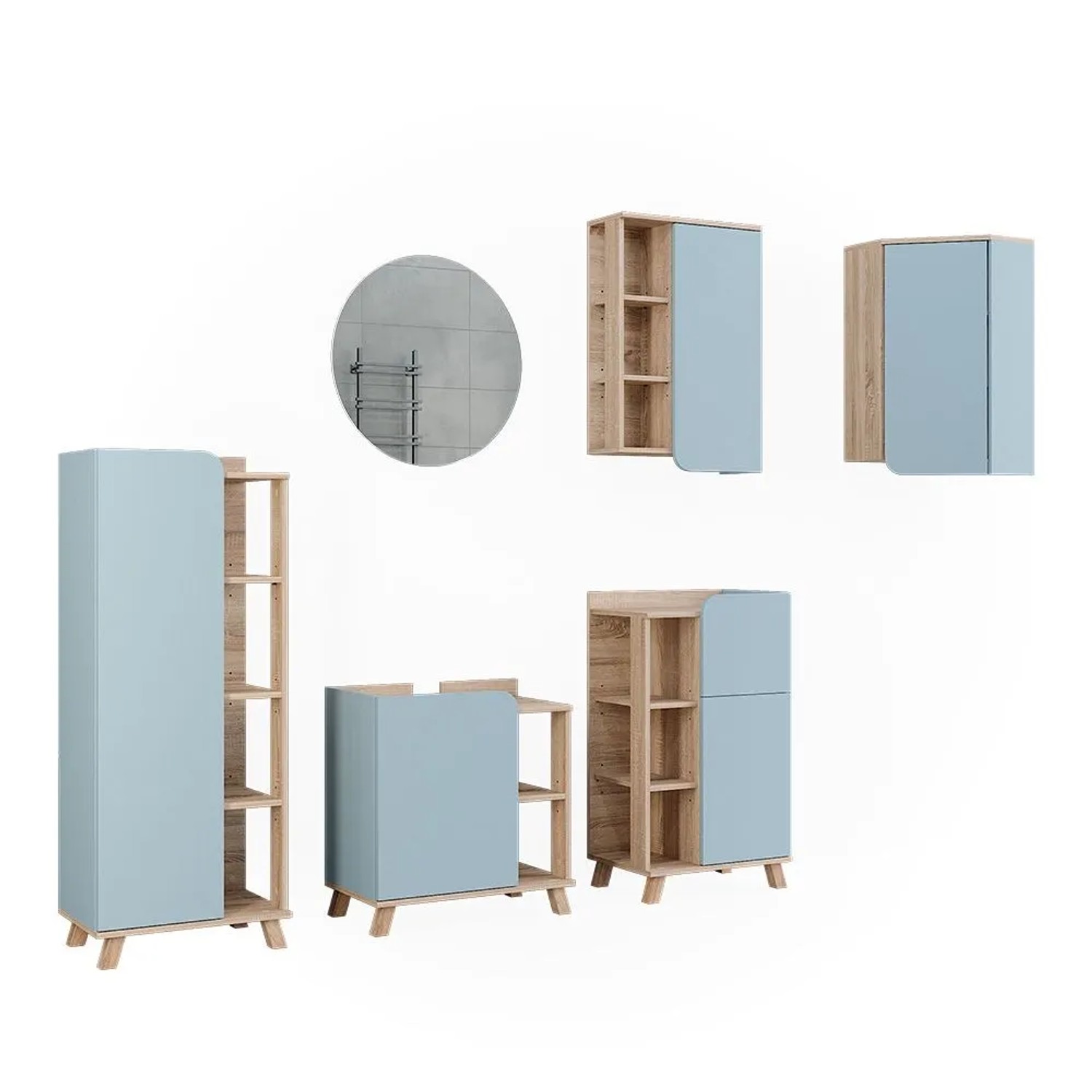 Vicco Badmöbel-Set Karen Sonoma/Blau 60 x 65 6-teilig