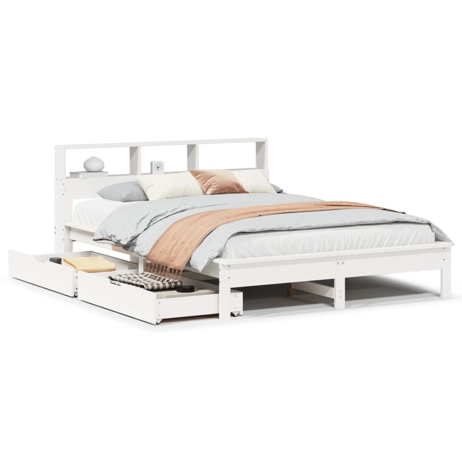 vidaXL Massivholzbett mit Regal ohne Matratze Weiß 140x200 cm Kiefer 330981 günstig online kaufen