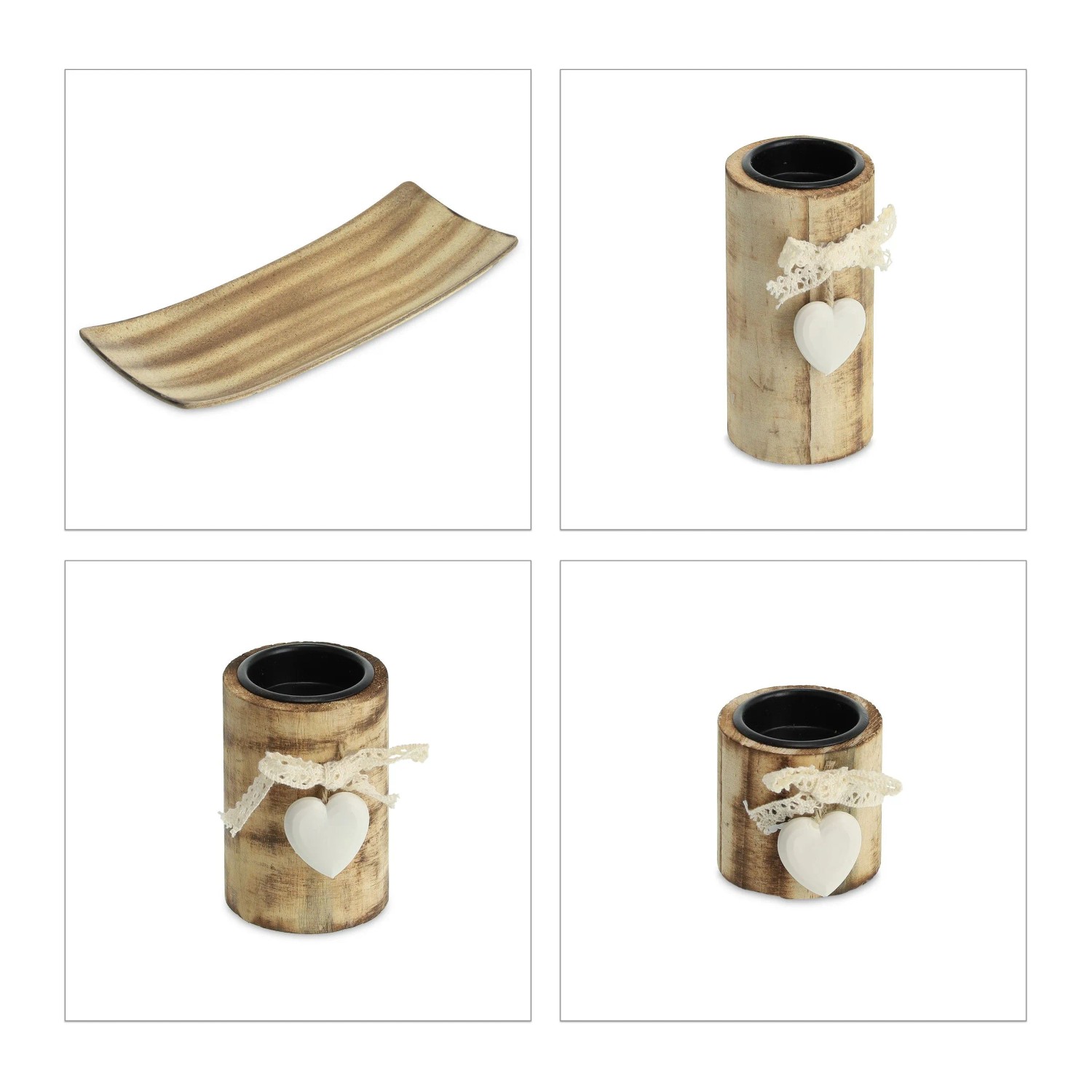 Relaxdays Teelichthalterset MDF Stein Braun mit Tablett 13 cm x 34 cm x 13 cm 0,7 kg