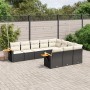 Schwarze 10-tlg. vidaXL Garten-Sofagarnitur aus Poly Rattan mit cremefarbenen Kissen.