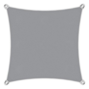 Quadratisches, hellgraues Toldoro Sonnensegel 5,6x5,6m aus HDPE-Gewebe mit Ösen.