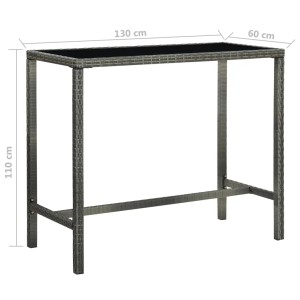 Grauer vidaXL Gartenbartisch aus Rattan mit Glasplatte, Teil eines 5-tlg Sets.