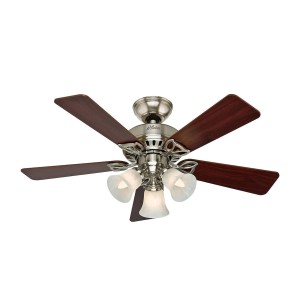 HUNTER Deckenventilator Beacon Hill, 107 cm, Nickel, mit Leuchten und Zugketten.