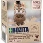 Bozita Katzen-Nassfutter Häppchen in Soße Hühnchen & Pute, 370g Packung mit Katzenmotiv.