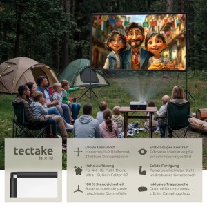 Tectake Beamer Leinwand Cinema Für 4K  Hd  Ultra Hd und Full Hd  Gain Faktor 0 7 Mit Standfesten  Klappbaren Stativen  223 x 128 cm Weiß