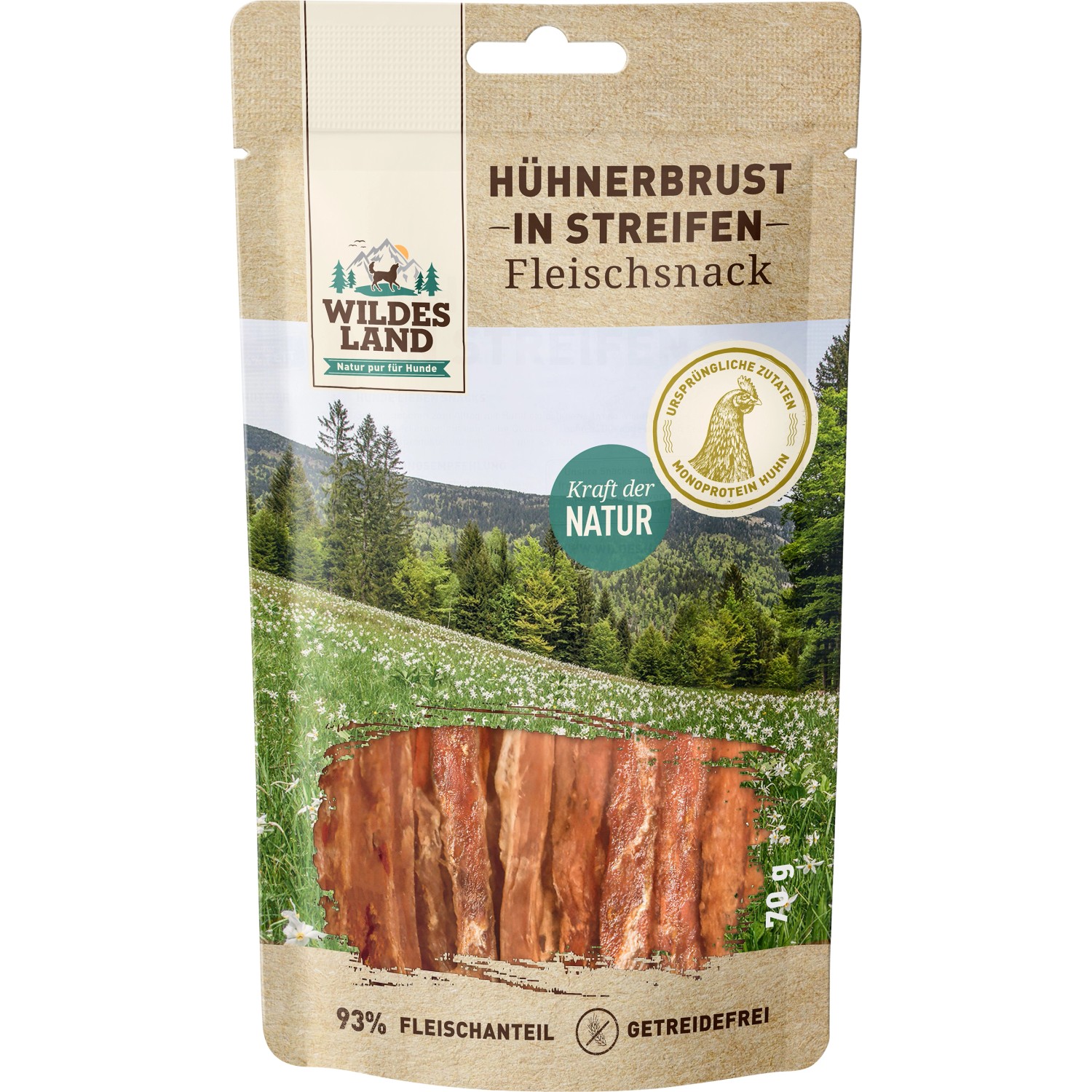 Wildes Land Hunde-Snack Hühnerbrust in Streifen 70 g