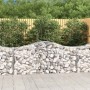 Gefüllte Gabionen mit Hochbogen als dekorativer Sicht- und Lärmschutz im Garten.