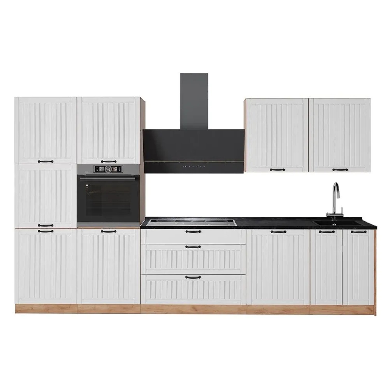 Vicco Küchenzeile Fame-Line Weiß Landhaus/Goldkraft Eiche 340 x 207 AP Anthrazit Art Nr 64612