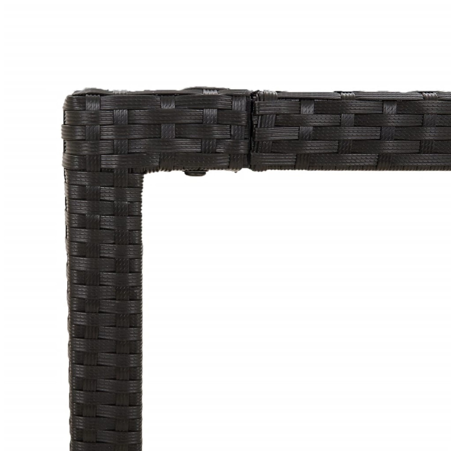 Detailansicht: Schwarze Poly Rattan Gartenmöbel Ecke der vidaXL Essgruppe.