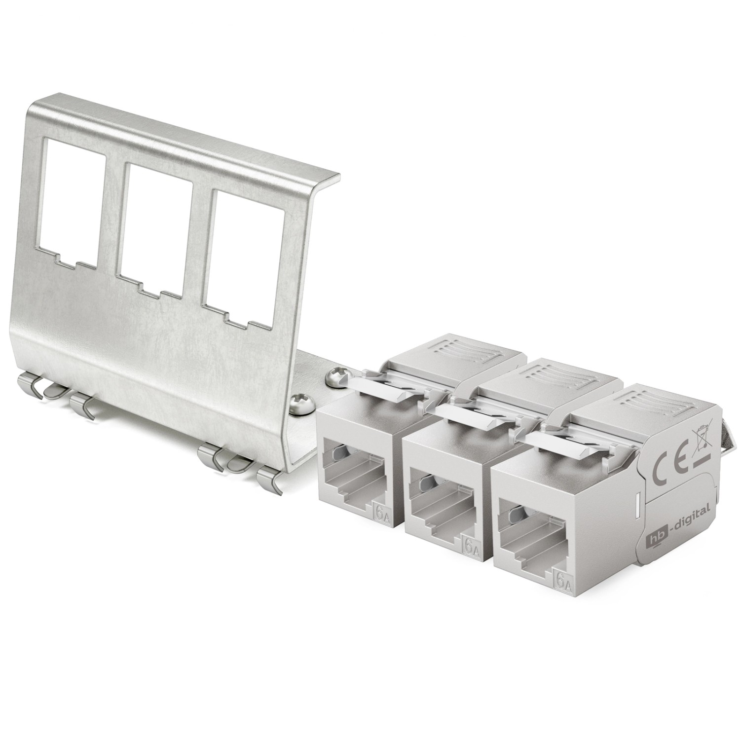 hb-digital 3-Port Hutschienenadapter mit CAT.6a Keystone Modul RJ45