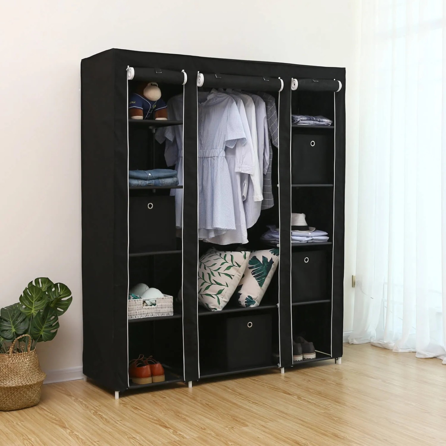 Songmics Stoffschrank 150 x 45 x 175 cm Schwarz kaufen bei OBI