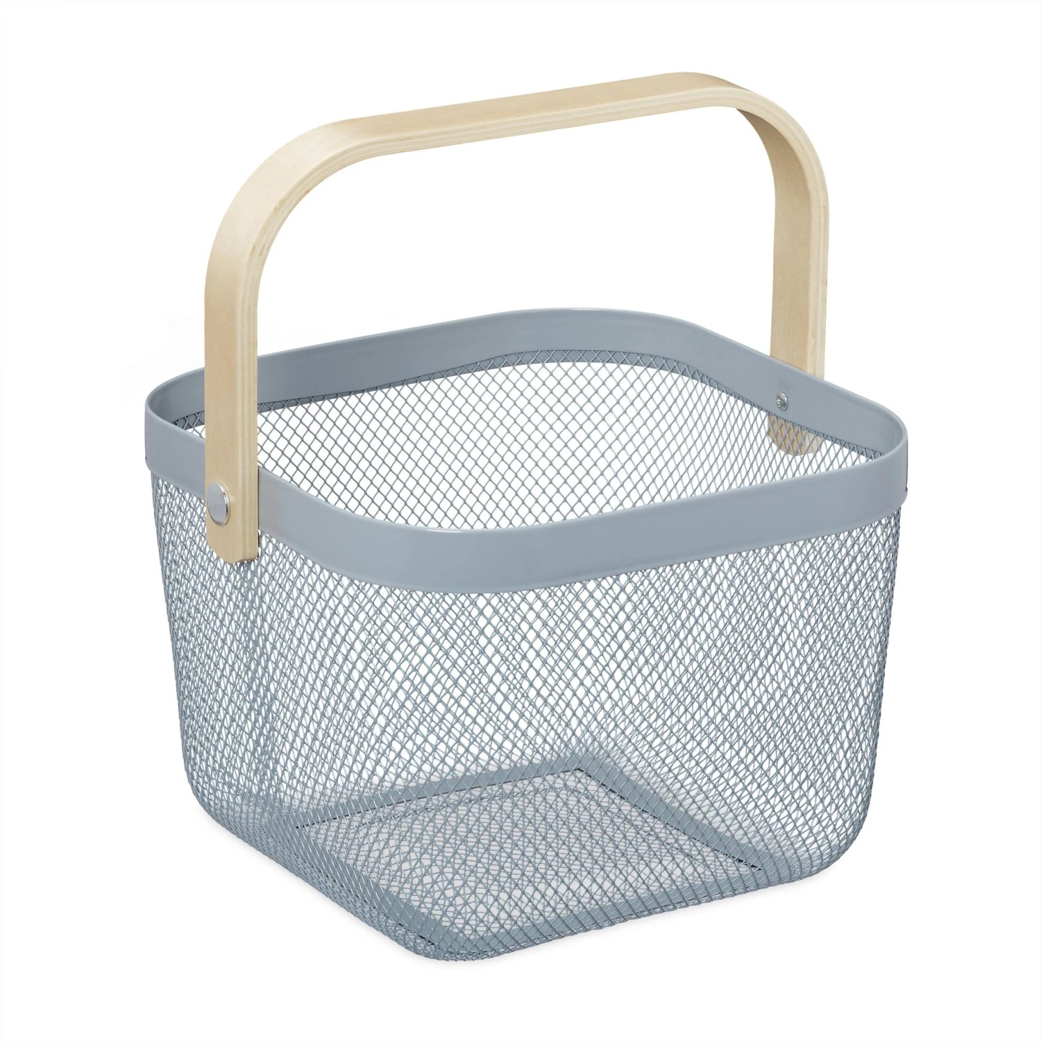 Relaxdays Aufbewahrungskorb mit Griff Metall Holz Blau Grau Tragbar 17,5 cm x 26 cm x 24,5 cm 0,5 kg