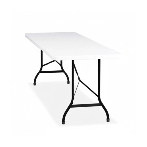 Relaxdays Gartentisch Kunststoff Stahl Weiß/Schwarz Klappbar Tragegriff 75 cm x 220 cm x 68 cm 13,3 kg