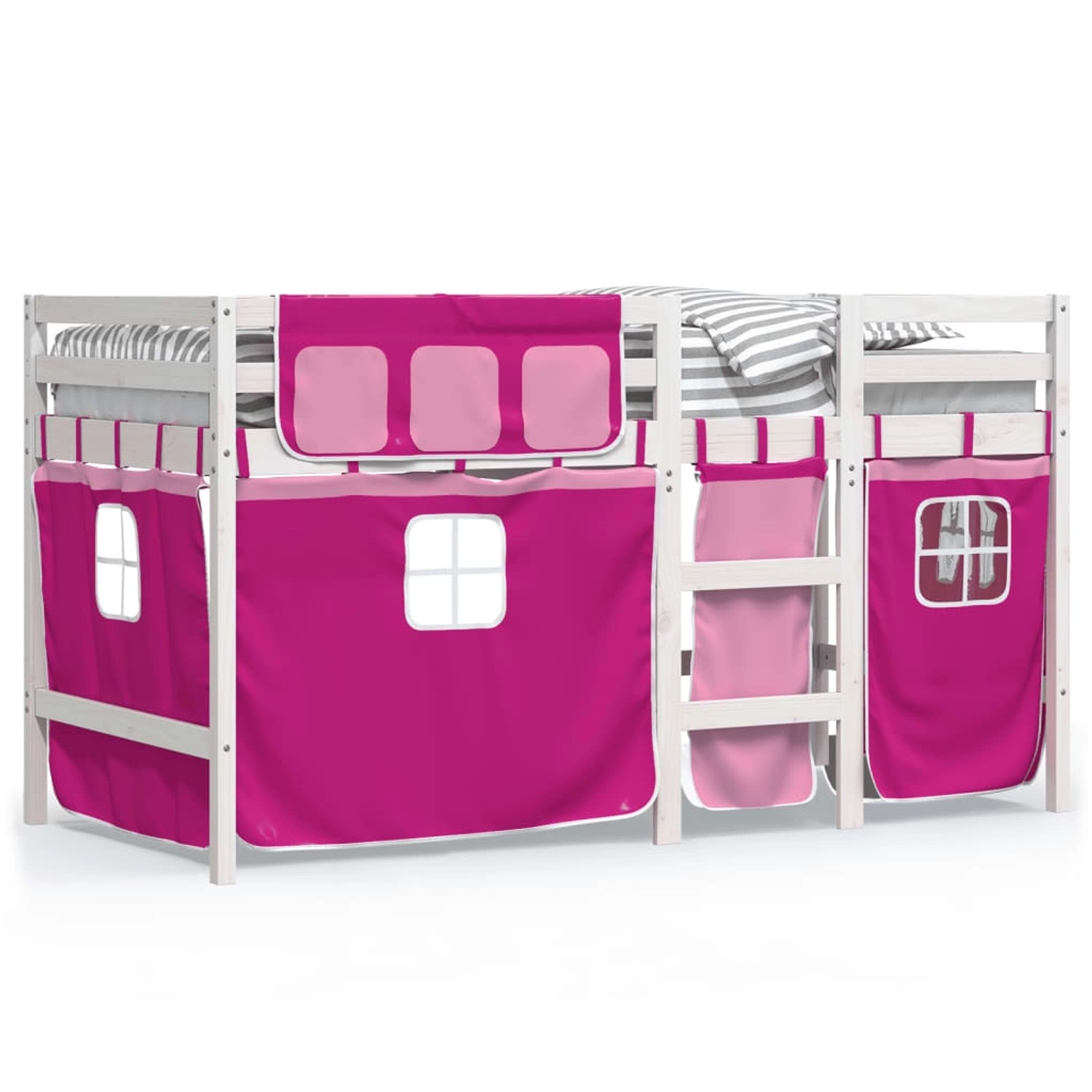 vidaXL Kinderhochbett mit Vorhängen Rosa 90x190 cm Massivholz Kiefer 328383 günstig online kaufen