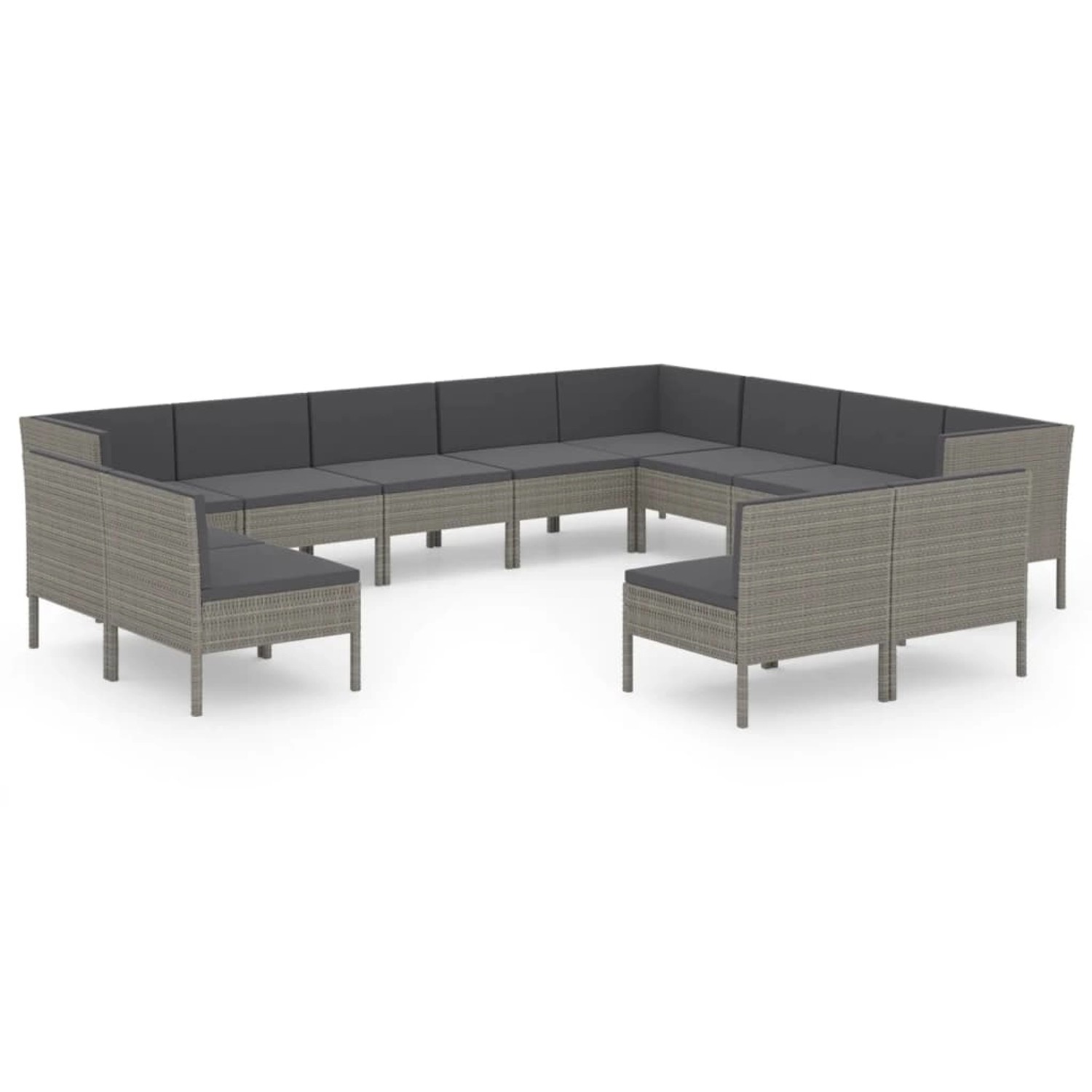 vidaXL 12-tlg Garten-Lounge-Set mit Auflagen Poly Rattan Grau Modell 5