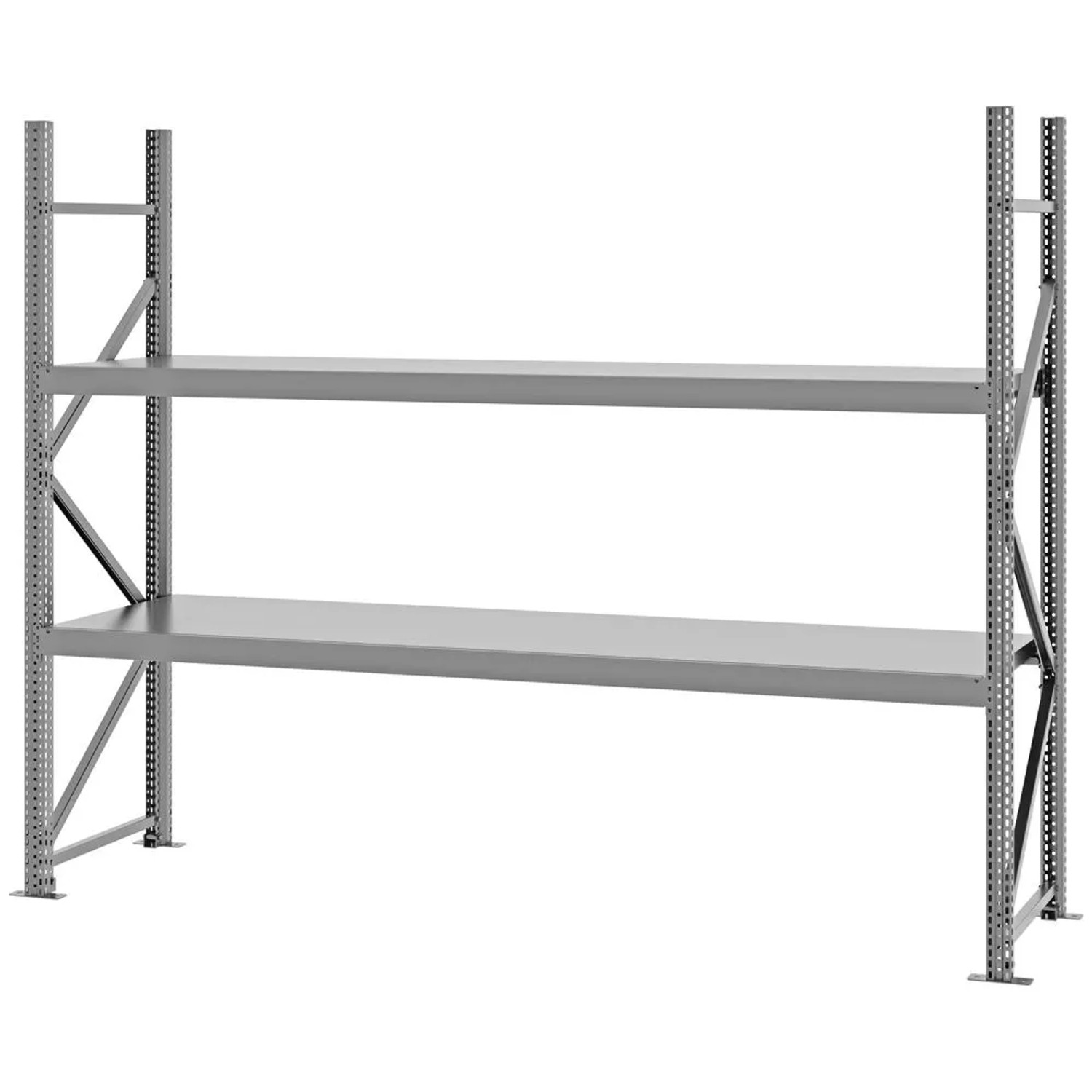 PROREGAL Weitspannregal Schraub-Stecksystem MAGNUS PRO Made In Germany Grundregal 200x250x60cm 2 Ebenen Stahlböden Fachlast 430kg Verzinkt