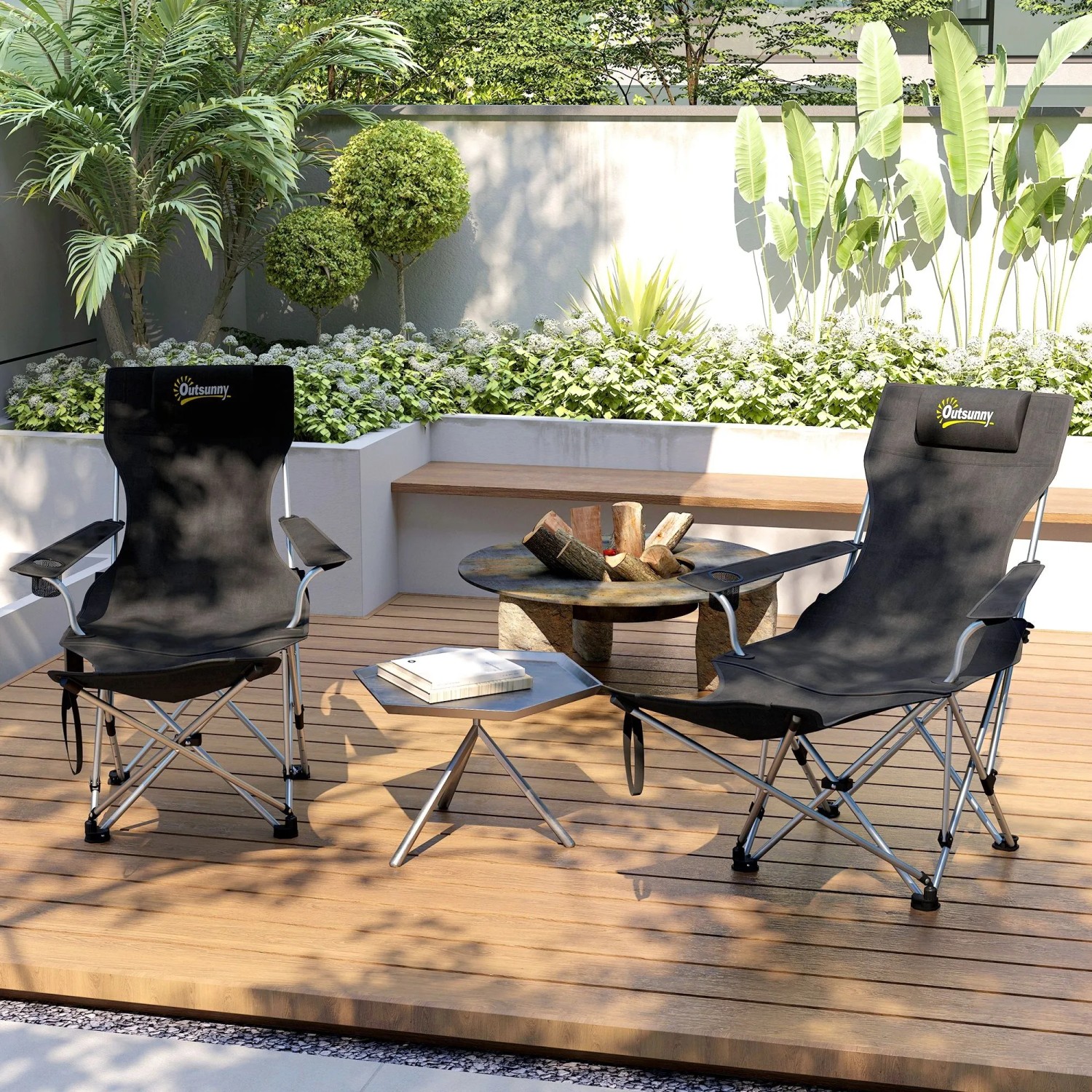 Outsunny Campingstuhl Metall Oxfordstoff Schwarz 82L x 100B x 88H cm_8