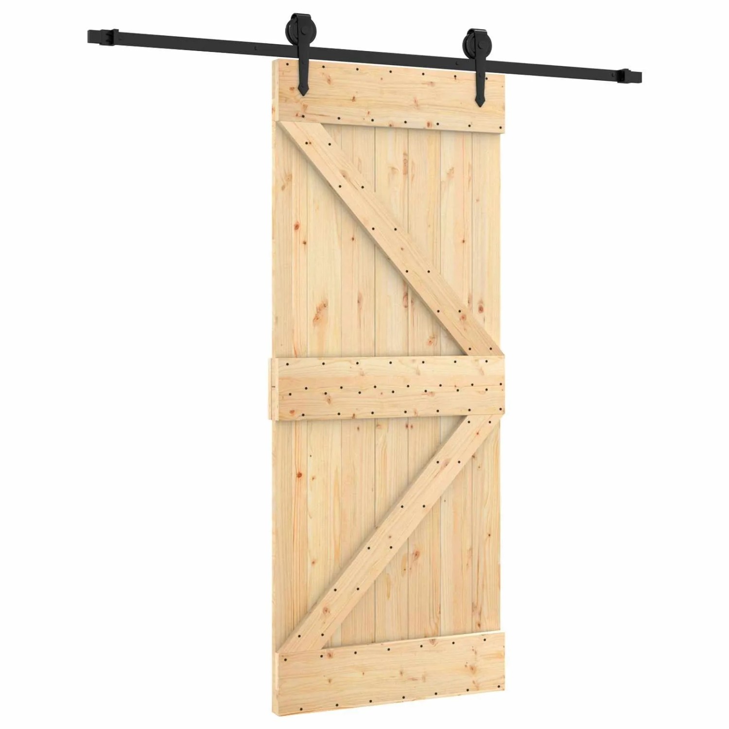 vidaXL Schiebetür Natur und Schwarz 85 x 210 cm Massivkiefer 3445150