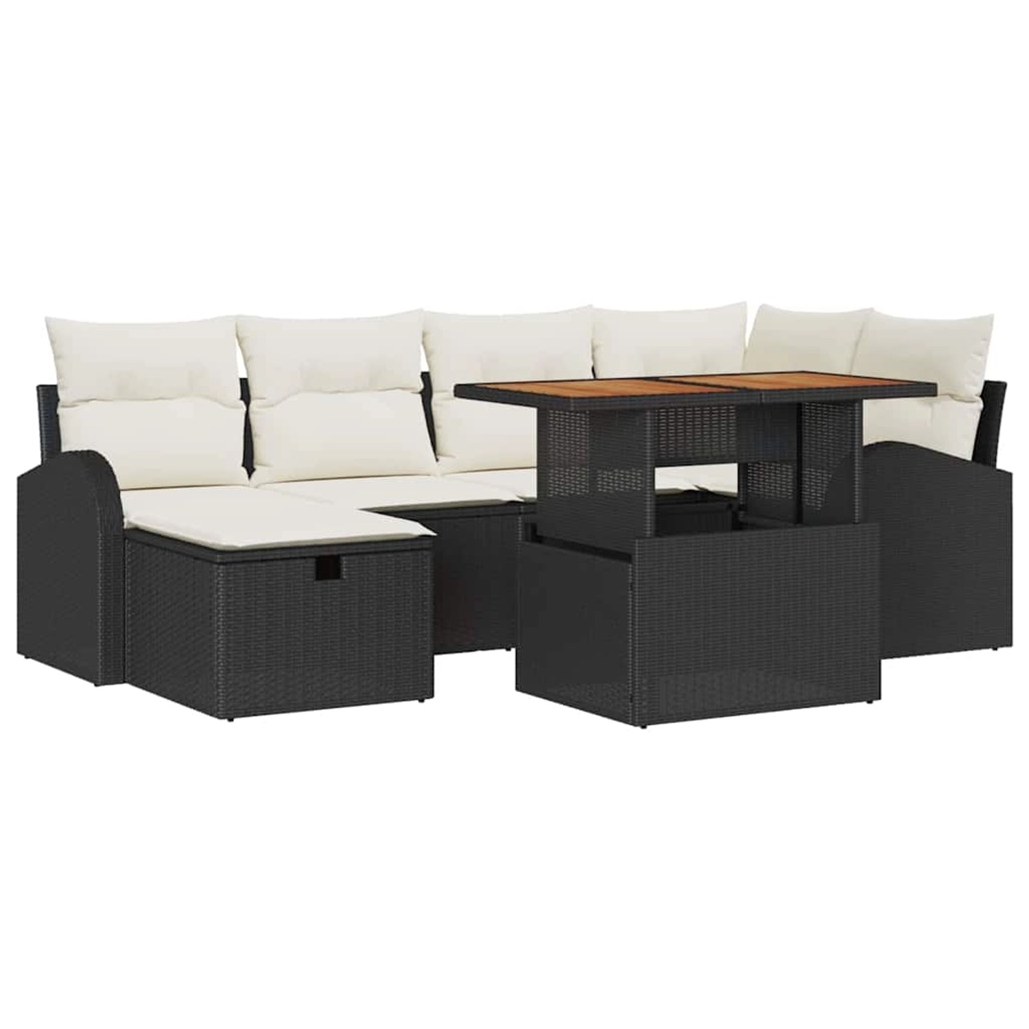 vidaXL 7-Teiliges Gartensofaset mit Kissen Schwarzes Poly Rattan 3361299 günstig online kaufen