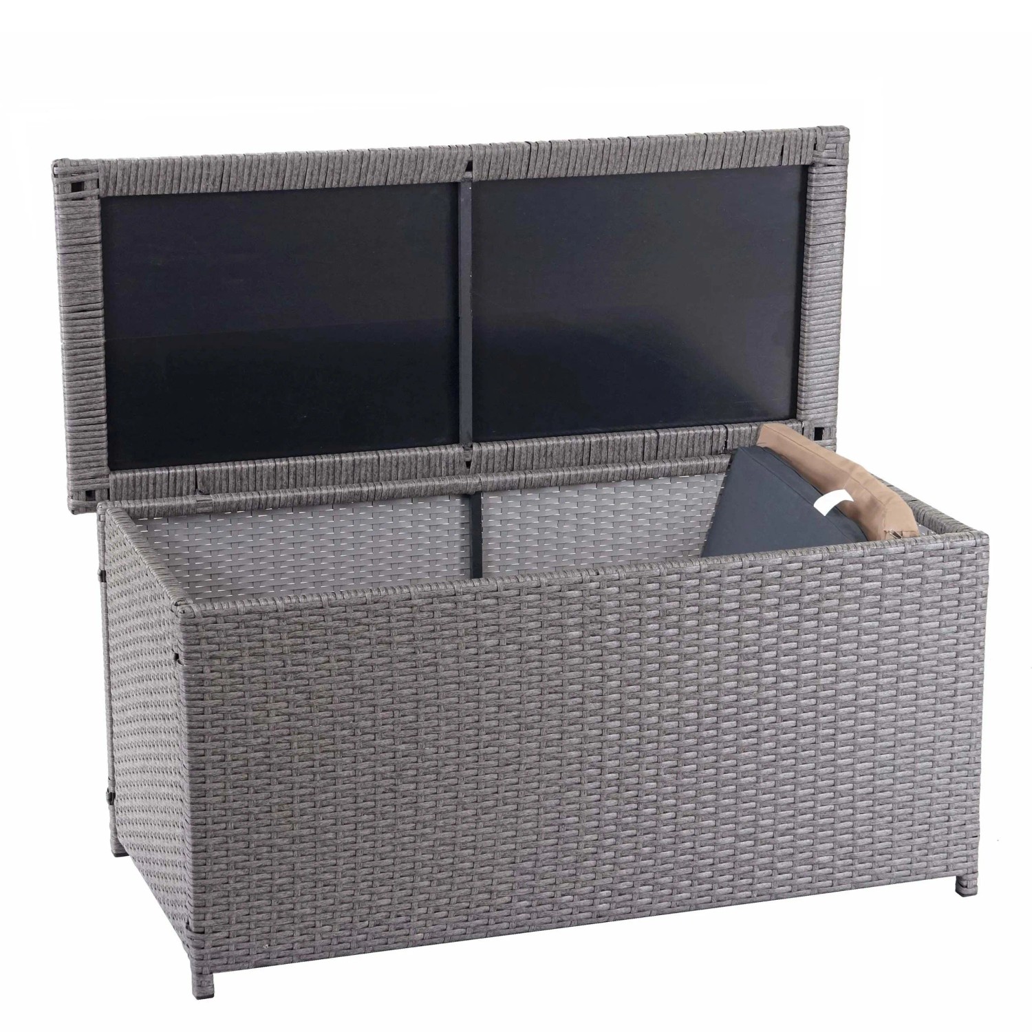 Proregal Poly-Rattan Kissenbox HxBxT 63x135x52cm Basic Grau 320L Gartentruhe Auflagenbox Truhe_2