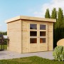 Karibu Express Gartenhaus Speedy A, naturbelassen mit Doppeltür. Holz-Gartenhaus im Außenbereich.