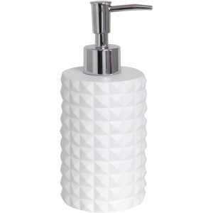 Weißer Seifenspender Mosaik aus Polyresin mit Chrom-Pumpe für Bad & Küche.