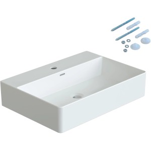 Rechteckiges, weißes Aquabatos Waschbecken aus Keramik mit Hahnloch und Überlauf, inkl. Montagematerial.