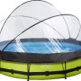 Runder, grüner Stahlrahmen Pool ø 360 cm mit Filterpumpe und transparenter Abdeckung von EXIT.