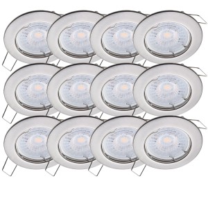 12er Set Oktaplex LED Einbauleuchten Sedan, dimmbar, Edelstahloptik für Deckenmontage.