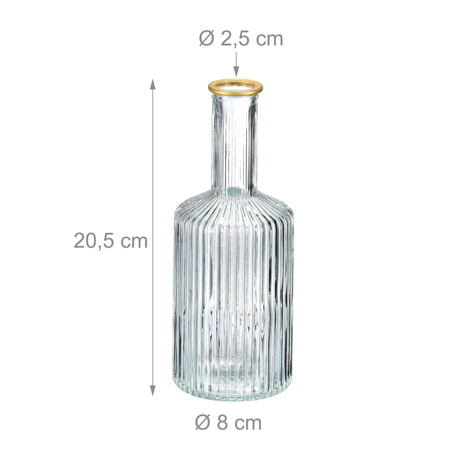 Relaxdays Vasen 3er Set Glas Transparent Grün Blau Gold Rillen 20,5 cm x 8 cm 0,39 kg_4