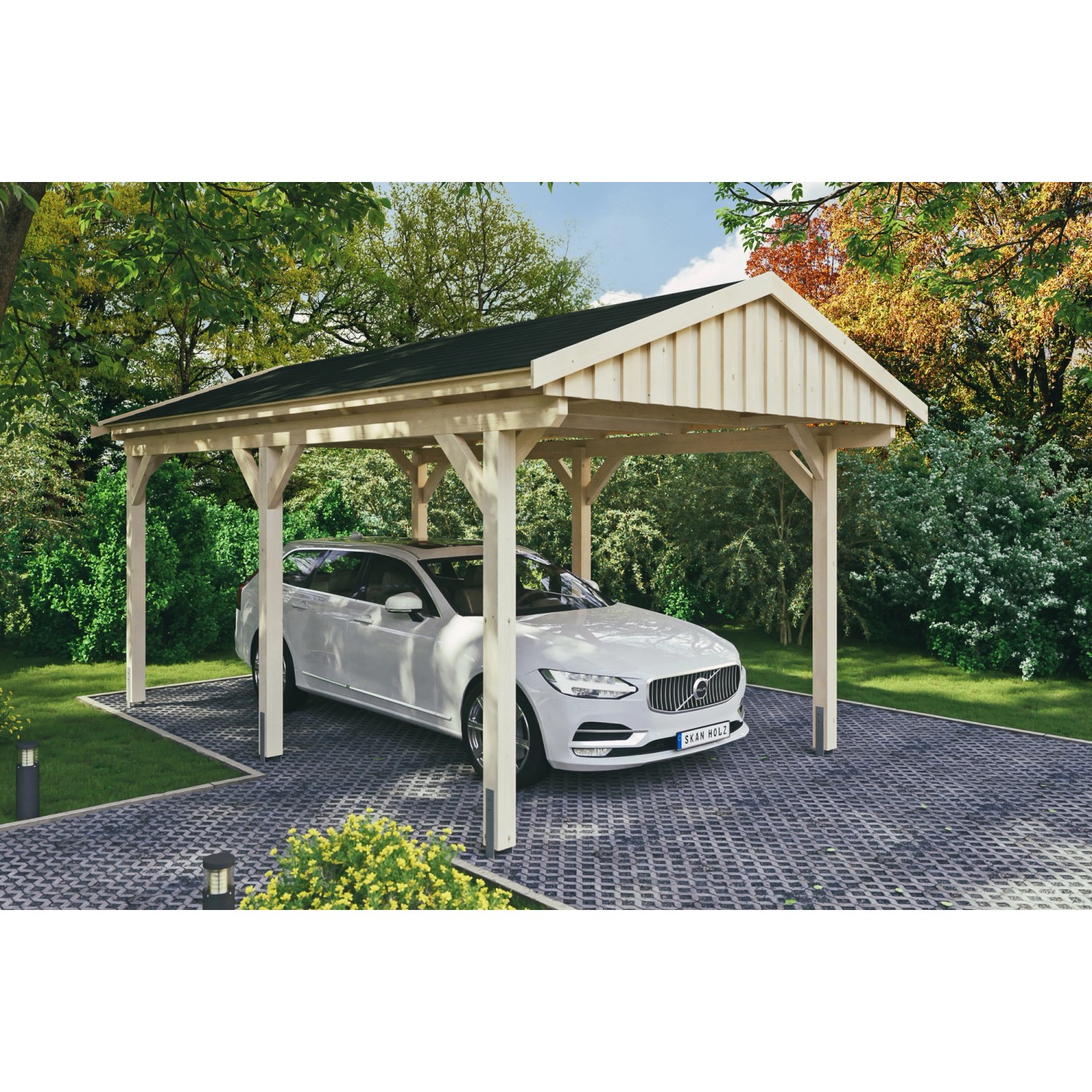 Skan Holz Carport Fichtelberg 317 cm x 566 cm Schwarze Schindeln Natur günstig online kaufen