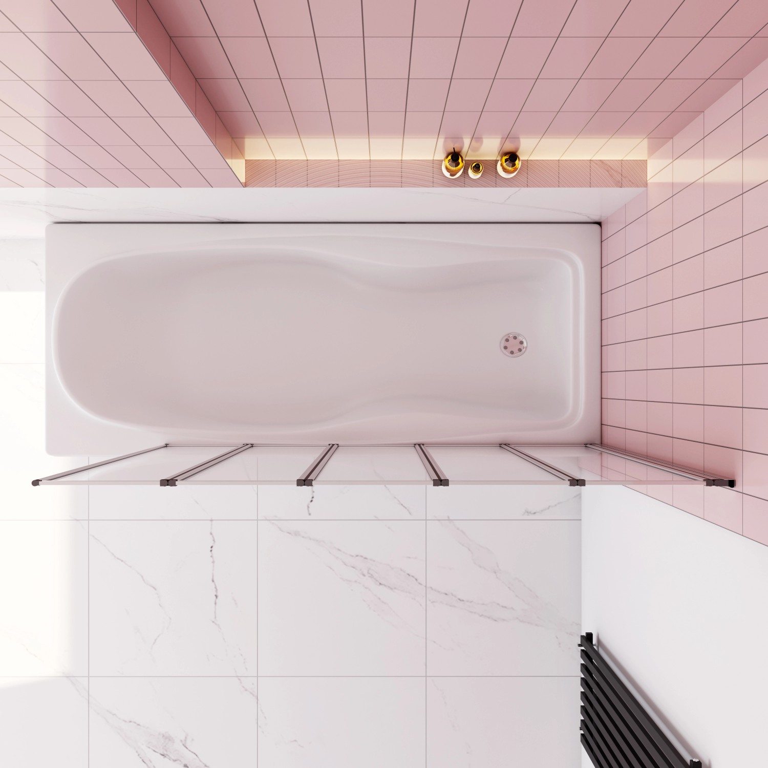 AICA 5-teilige Duschtrennwand als Faltwand/Badewannenaufsatz, Chrom-Optik.