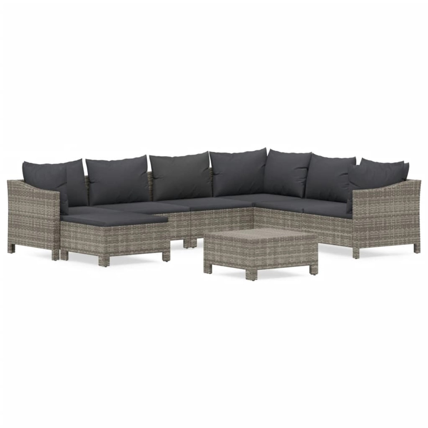 vidaXL 8-Tlg Garten-Lounge-Set mit Kissen Grau Poly Rattan 3187297