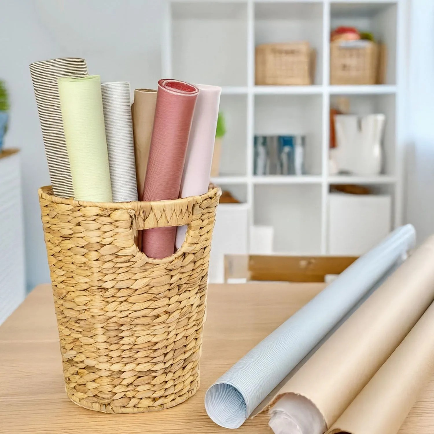 HMF 37250 Papierkorb Büro Aufbewahrungskorb Geflochten Wasserhyazinthe Rund 25 cm Durchmesser 30 cm Höhe_4