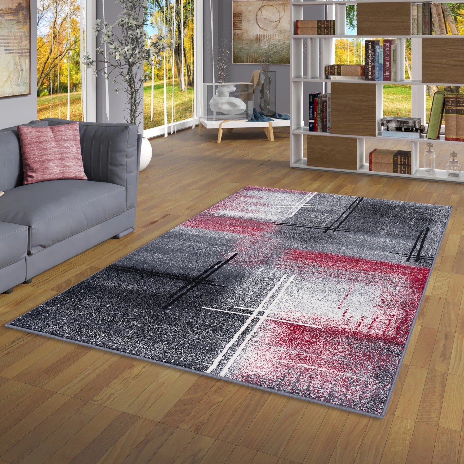 Moderner roter Designer Teppich mit Verlauf, 140x200 cm, passend zu Kurzflorteppiche.