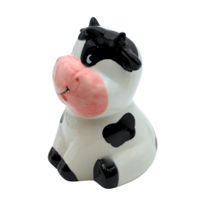 Dekohelden24 Sparfigur Spartier Spardose Sparbüchse,Dekokuh mit Sparfunktion aus Keramik in Schwarz Weiß L/B/H 11 x 12 x 16 cm