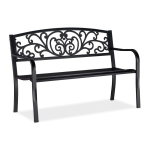 Relaxdays Gartenbank Metall Schwarz Zweisitzer 86,5 cm x 127 cm x 60 cm 14 kg