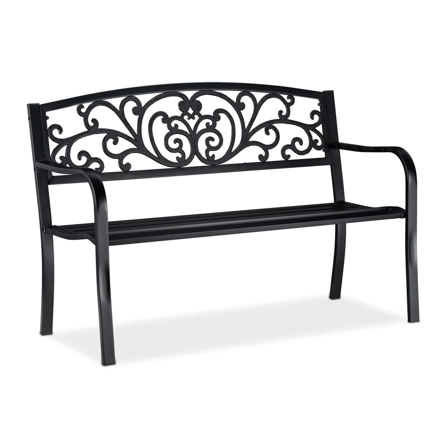 Relaxdays Gartenbank Metall Schwarz Zweisitzer 86,5 cm x 127 cm x 60 cm 14 kg
