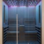 Sanotechnik Infrarotkabine Carbon 2 für 2 Personen mit Sternenlicht und Hemlock-Holz.