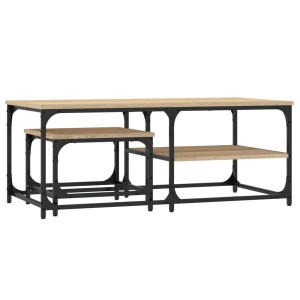 vidaXL Satztische (2 Stk.) Sonoma-Eiche: Couchtisch-Set aus Holzwerkstoff und Metallgestell.